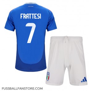 Italien Davide Frattesi #7 Replik Heimtrikot Kinder EM 2024 Kurzarm (+ Kurze Hosen)